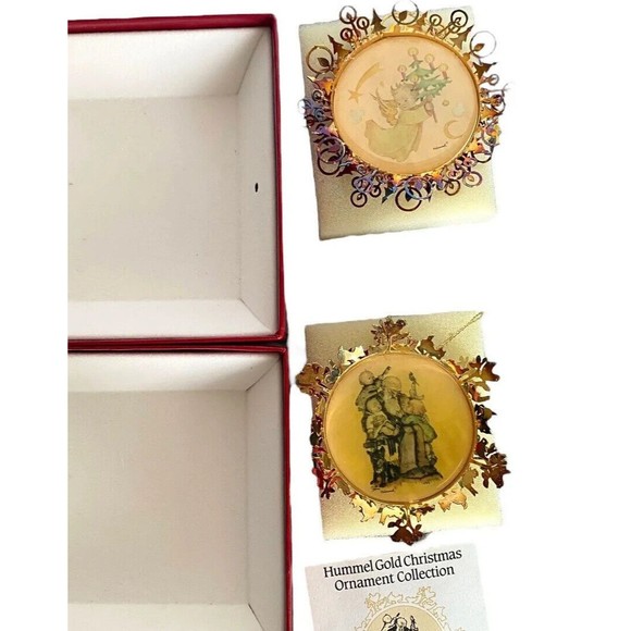 Hummel Vintage Gold Christmas Ornament Collection Lot 2 Angel, Grandpa’s Helpers - Picture 1 of 16